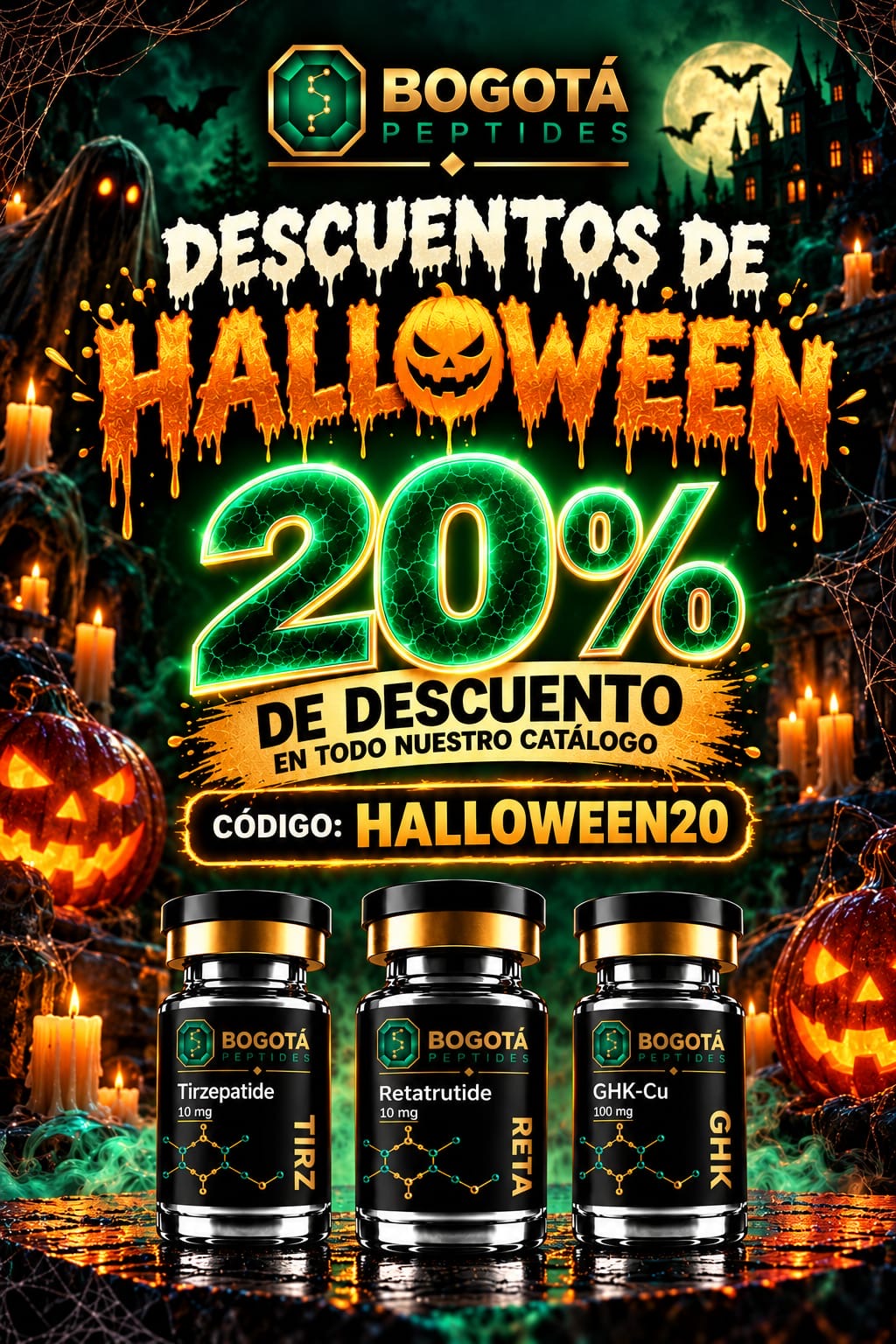 Halloween en Bogotá Peptides: 20% de descuento en todo el catálogo con el código HALLOWEEN20